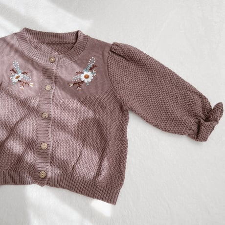 即納あり◆2color フラワー刺繍バルーンスリーブニットカーディガン(2470)
