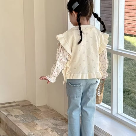 kids ivory×pinkぽこぽこニットベスト(1041)