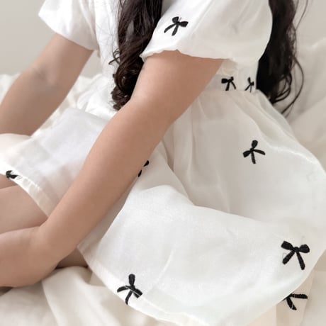 長袖/ 半袖 姉妹お揃いblack miniリボンロンパースorワンピース(4045)