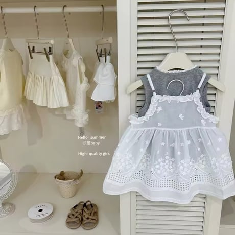 kids grayノースリーブトップス×レースキャミコーデ(1174)
