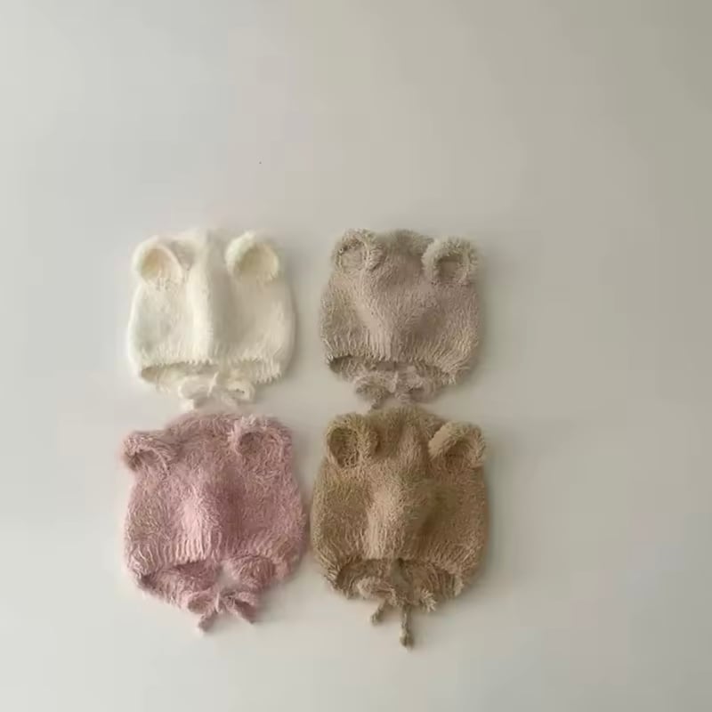 4color ふわふわくま耳ボンネット(1663) | こどもふく🧸mocokids