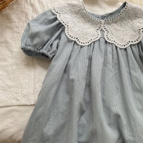 スカラップレースcollarペールブルーワンピース(3175)