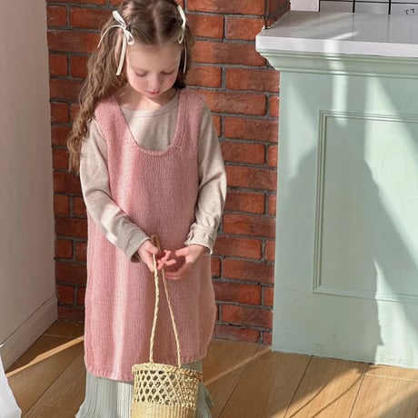 kids Spring pinkニットワンピースコーデ(4039)