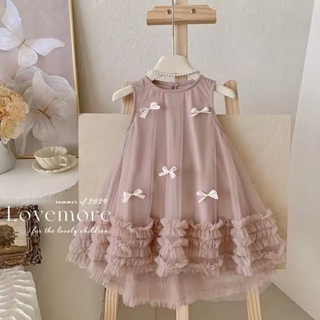 kids pink/white ミニリボンAラインチュチュドレス(826)