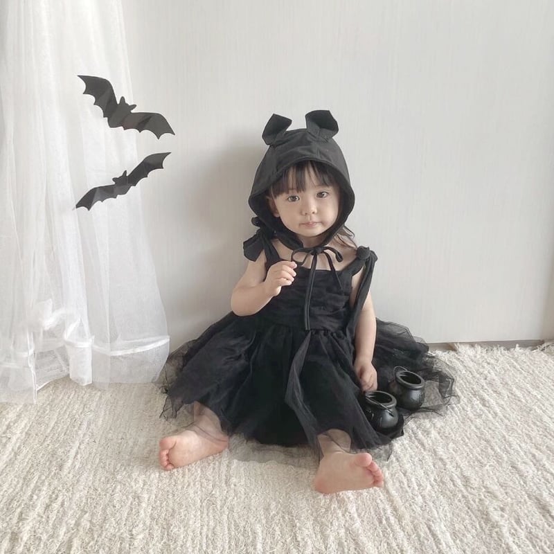 ねこ耳帽子付きblackチュールドレス(3252) | こどもふく moco kids