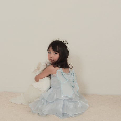 kids 4color シャーリングtripleサテンチュールバタフライドレス(3232)
