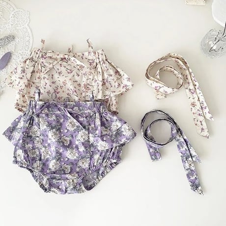 2color beige × purple フラワーフリルブルマ(3243)