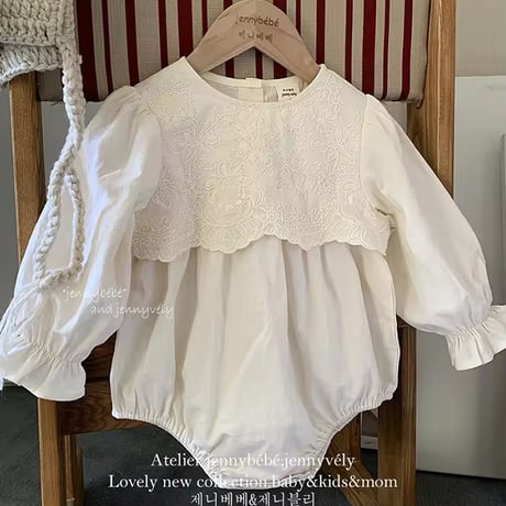 jennybebe姉妹お揃いflower embroidery切替ロンパースorワンピース(4190)