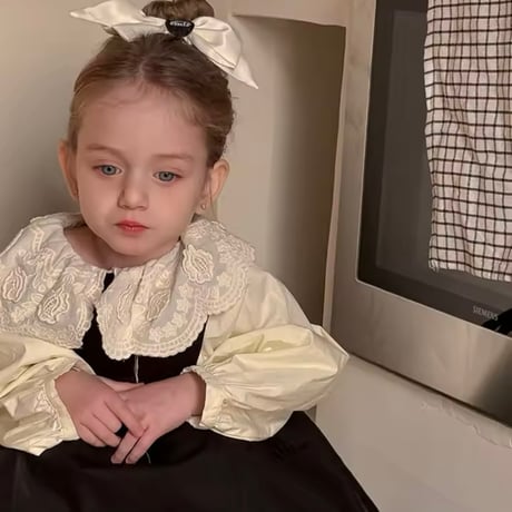kids elegant lace collarパフスリーブブラウス(1093)