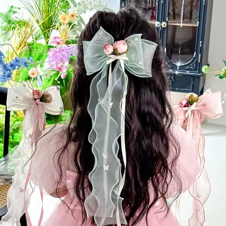 7color キャンディポップチュールリボンヘアクリップ(932)