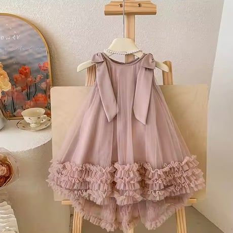 kids pink / mint ショルダーリボンAラインチュチュドレス(4154)