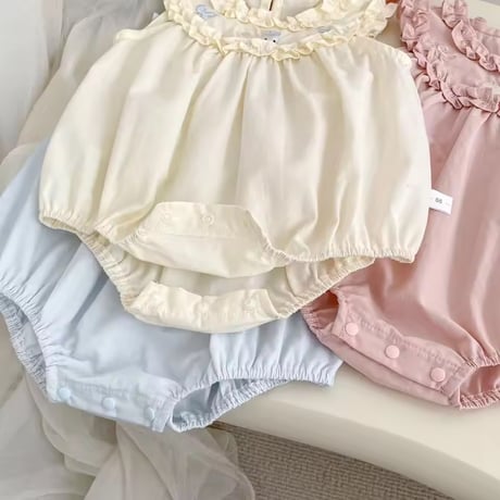 3color うさぎ刺繍Uフリルロンパース(2322)