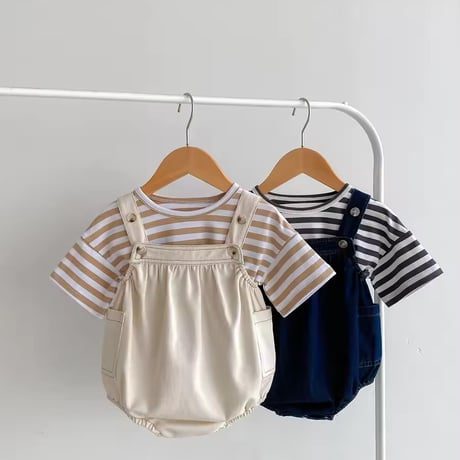 denimサロペット×ボーダーくまトップス(1310)