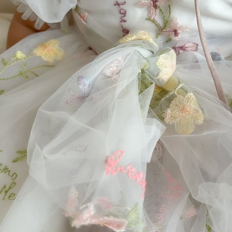 8color flower gardenショートスリーブリボンチュールドレス(916)