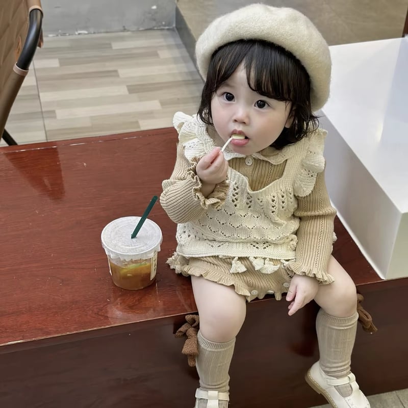 WOLF & RITA フリル襟の花柄ロンパースセットアップ　 74 WOLF & RITA ベビー スタイ・スカートパンツ WOLF & RITA フリル襟の花