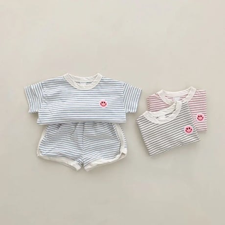 pinkにこちゃんボーダー半袖セットアップ(3150)