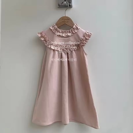 姉妹お揃いpinkノースリーブフリルロンパースorワンピース(2316)