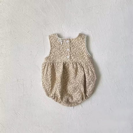 コーデュロイクローバーバックボタンボンネット付きロンパース(1104)