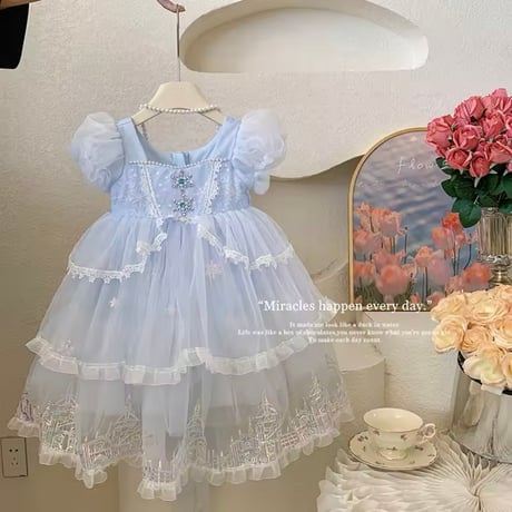 kids light blueトリプルチュールプリンセスドレス(1049)