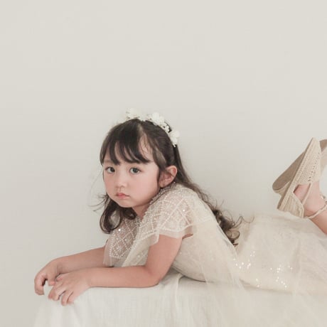 kids スクエアネックビジュー×スパンコールドレス(370)