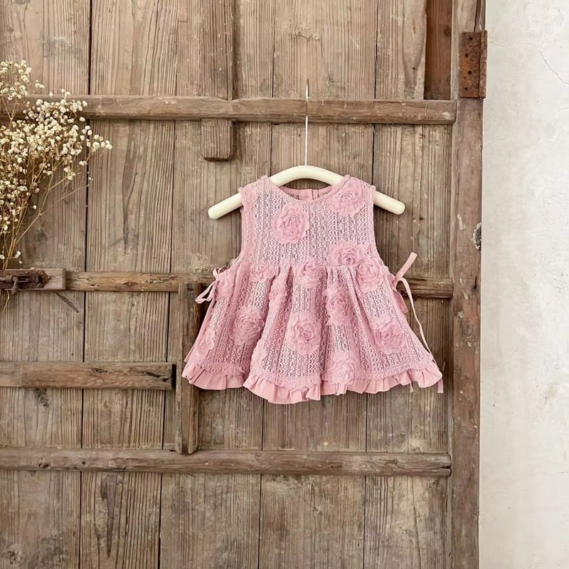 ローズエプロンレース重ね着ロンパース(951) | こどもふく🧸mocokids
