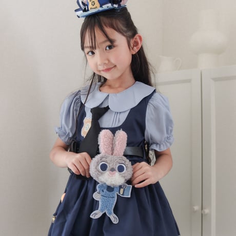 kids  半袖/長袖ネイビーラビットなりきりワンピース(2155)