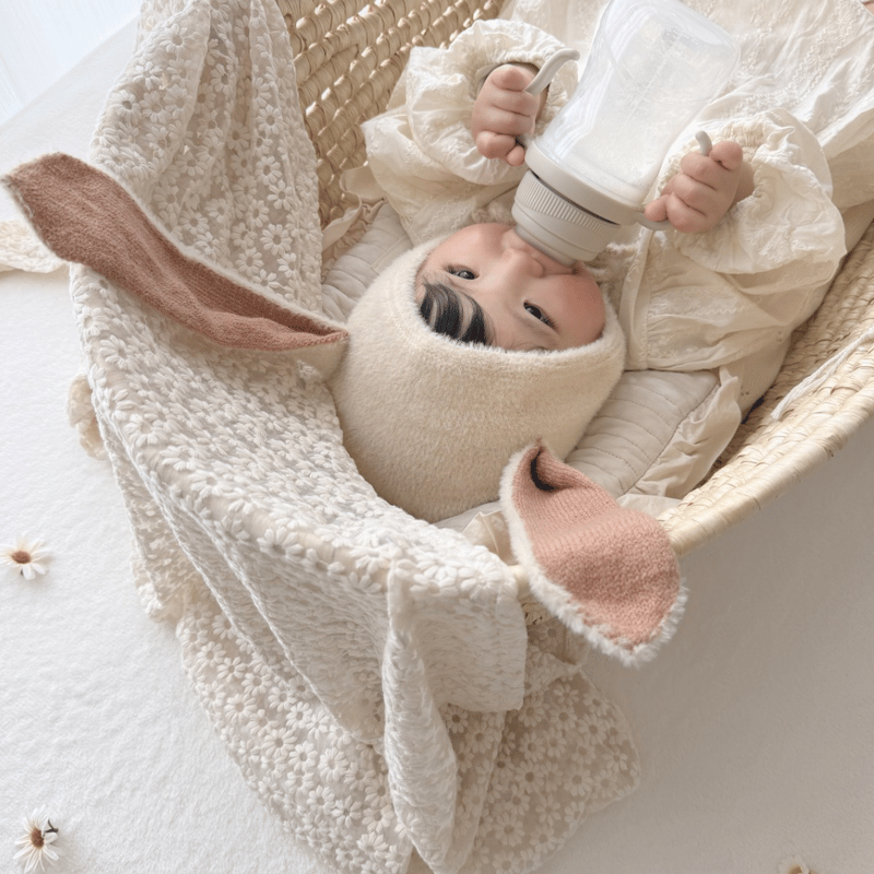 即納あり◇うさ耳ふんわりロング耳ボンネット(219) | こどもふく🧸mocokids