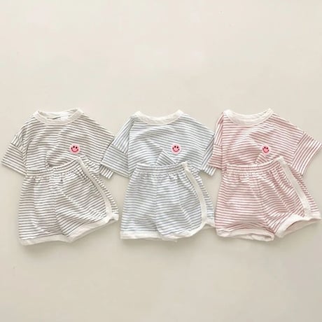 pinkにこちゃんボーダー半袖セットアップ(3150)