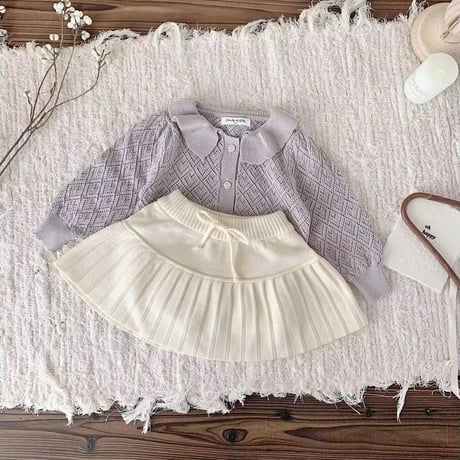 momo ivory×gray ニットプリーツスカート(1100)