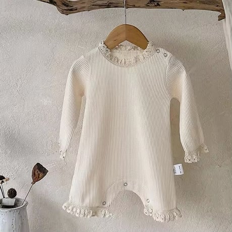 ボンネット付きワッフルpetitフリルロンパース(723)