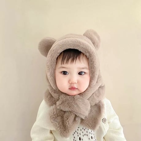 くま耳フェイクファーぬくぬくマフラー帽子(116)