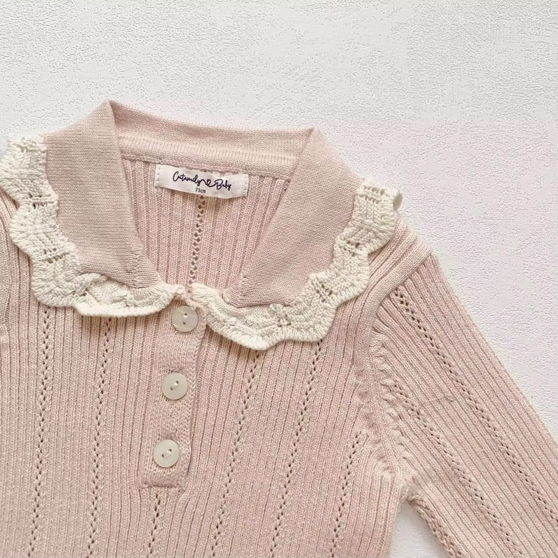 リブニットガーリー襟フリルロンパース(713) | こどもふく🧸mocokids