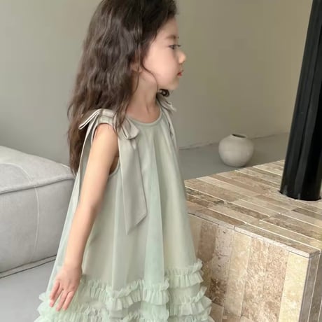 kids pink / mint ショルダーリボンAラインチュチュドレス(4154)