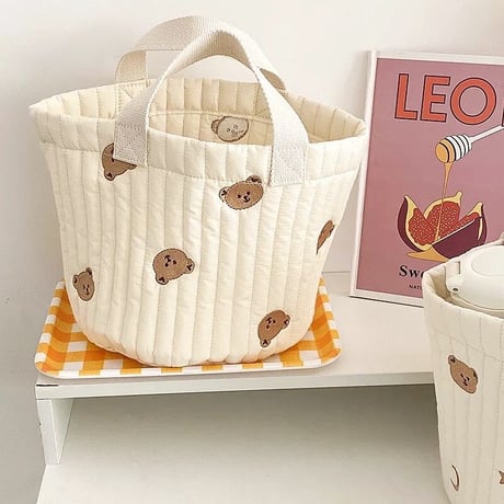 くま刺繍キルティングランチバッグ(2368)