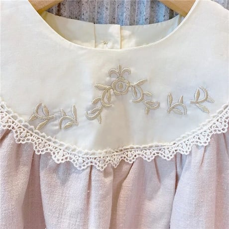 kids 刺繍襟ぽわん袖Aラインワンピース(2385)