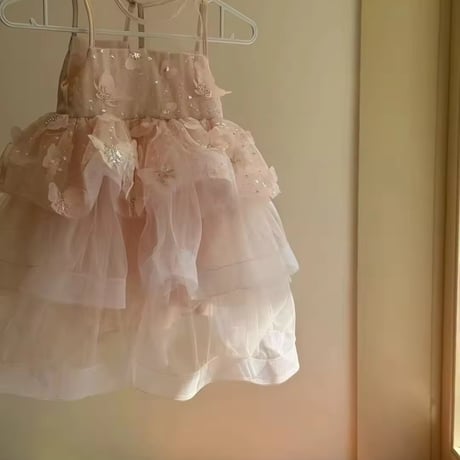 baby pinkバタフライシースルートリプルチュールドレス(1272)