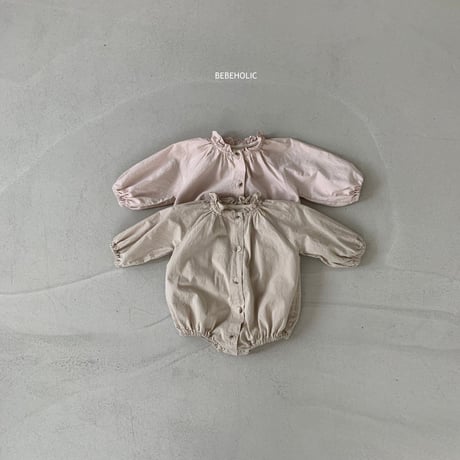 即納【bebeholic】neck shirring  rompers (be14)
