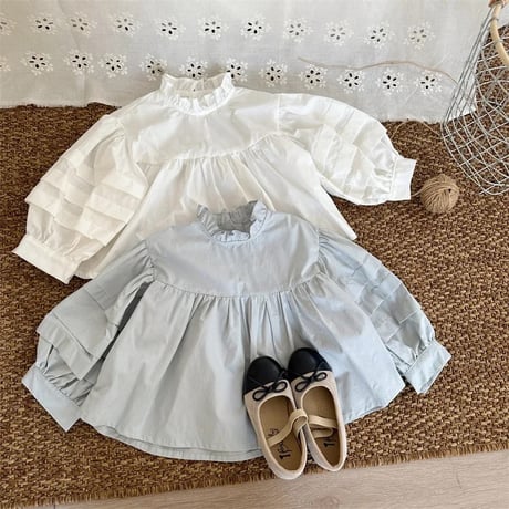 white / light blueぽわん袖ブラウス(4024)