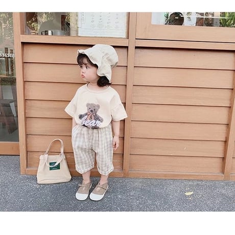 即納◆Bear半袖Tシャツorギンガムチェックパンツ(1116)