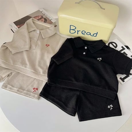 BNTレタリングワッフルポロシャツセットアップ(3010)