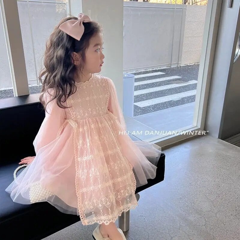 即納あり◇kids 2color ロングスリーブエプロンレースドレス 即納あり◇kids 2color ロングスリーブエプロンレースドレス