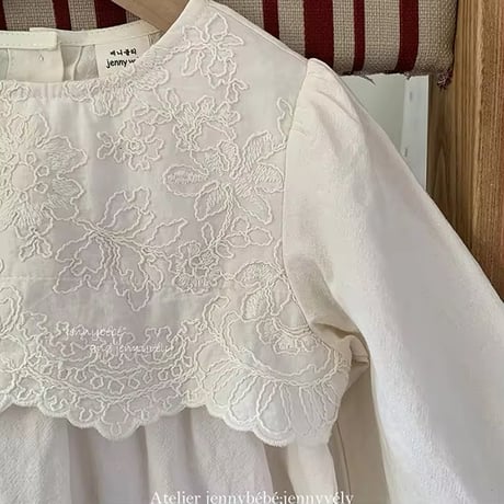 jennybebe姉妹お揃いflower embroidery切替ロンパースorワンピース(4190)