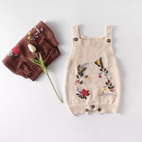 ボタニカル刺繍ニットサロペット(1023)