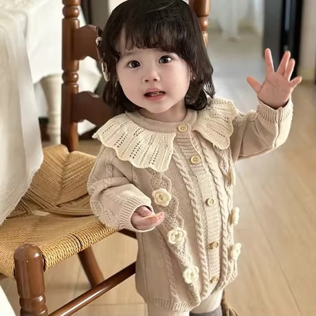 くすみカラーガーリーフラワーケーブルニットロンパース(878)
