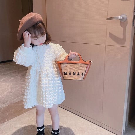 kids 2color くしゅくしゅ長袖ワンピース(092)