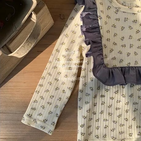 jennybebe small flower patternスクエアフリルリブセットアップ(2784)