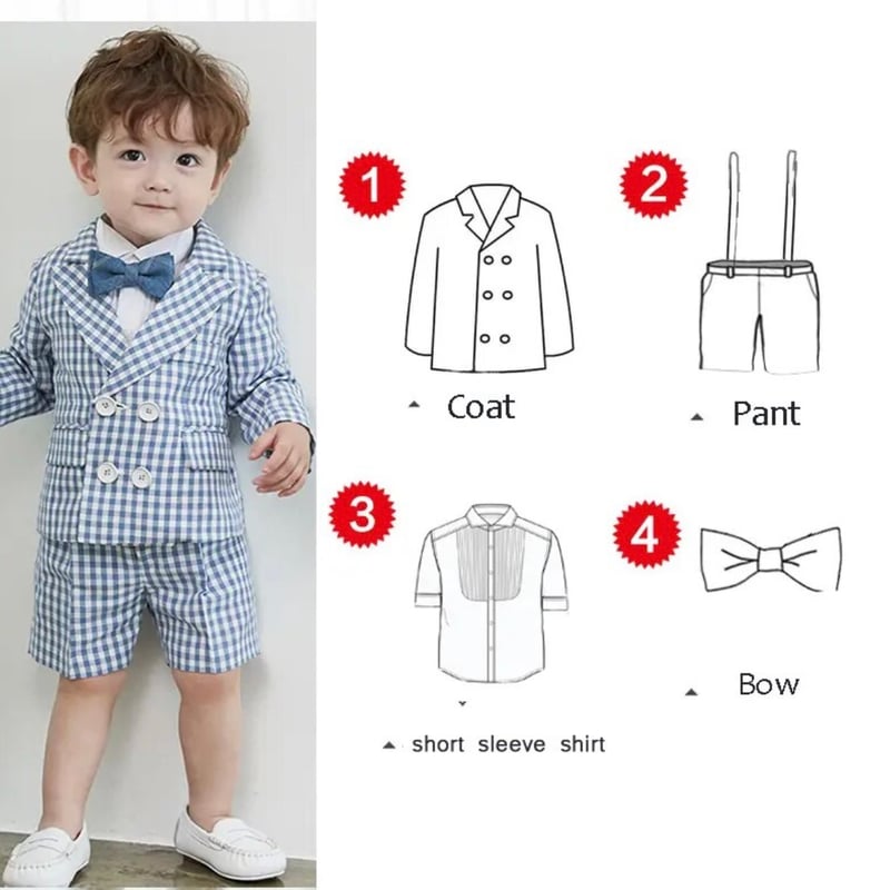 ブルーギンガムチェックハーフパンツフォーマルスーツ(466) | こども