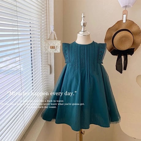 即納あり◆kids 3color A-lineノースリーブフレアドレス(3227)
