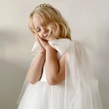 kids ホワイトショルダーリボンウエディングドレス(985)