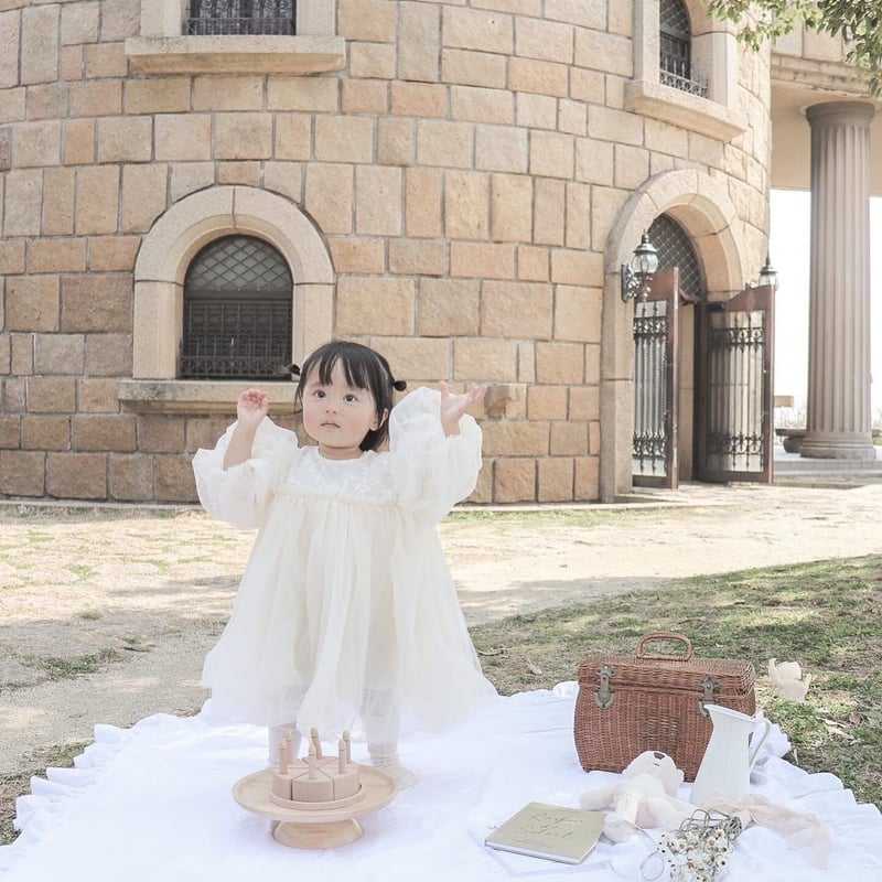 moco moco powan刺繍×チュールのドレス　もこもこぽわん S] 刺繍レース ホワイト×アイボリー（衣類） | moco moco powan